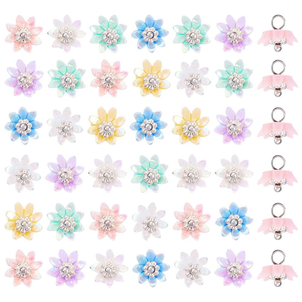 2660 50Pcs Flower Pendants Resin Floral Dangle Charms AB Color Flower
